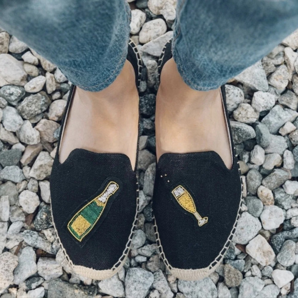 SOLUDOS ESPADRILLE 8 Cheers Champagne Bottle Glass Flats Shoes Slip On Fun Party - Picture 2 of 15